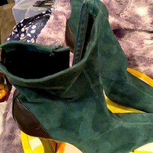 Green suede Celine ankle boots